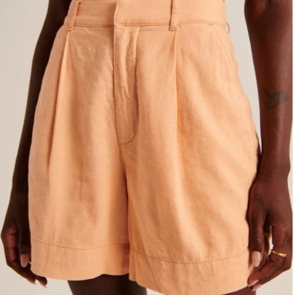 Abercrombie & Fitch Linen Blend Tailored Pleated Front Orange Shorts - Picture 2 of 8